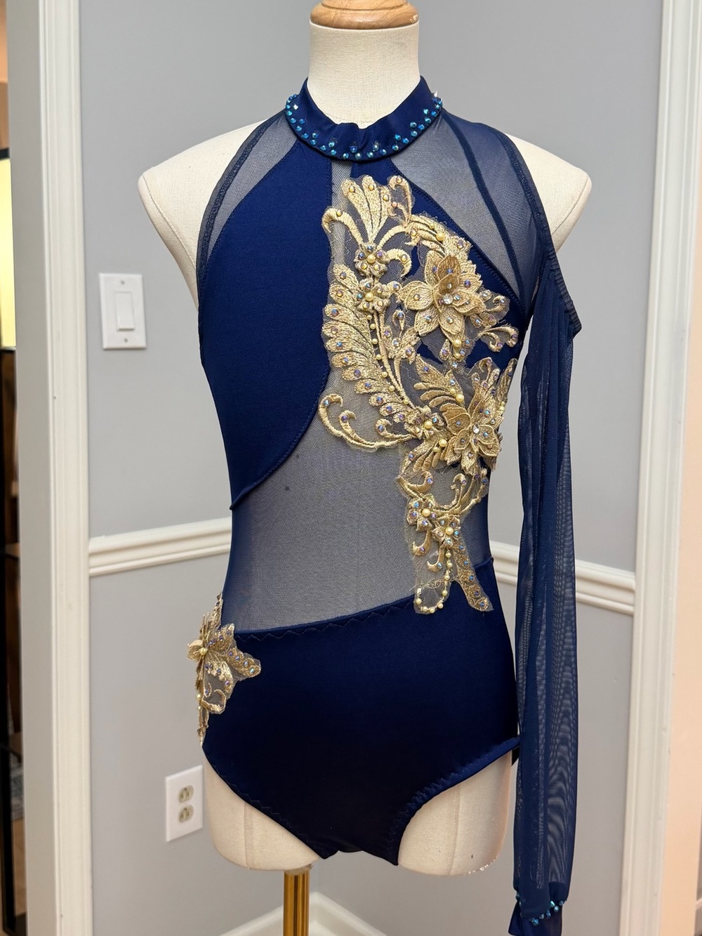 Navy mesh leotard